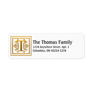 Monogram Golden Letter T Elegant Adresetiketten Etiket