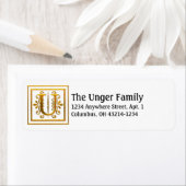 Monogram Golden Letter U Elegant Adresetiketten Etiket (Insitu)