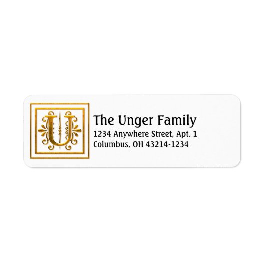 Monogram Golden Letter U Elegant Adresetiketten Etiket (Voorkant)