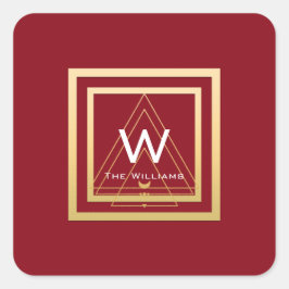 Monogram Golden Lijst Minimal VIP Geometry Rood Vierkante Sticker