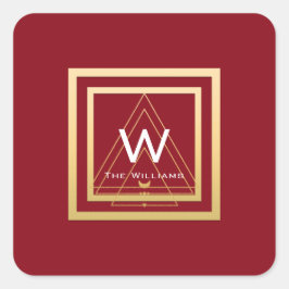 Monogram Golden Lijst Minimal VIP Geometry Rood Vierkante Sticker