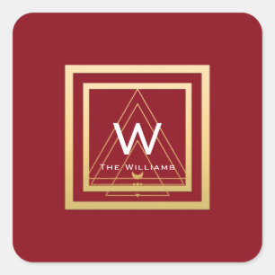 Monogram Golden Lijst Minimal VIP Geometry Rood Vierkante Sticker