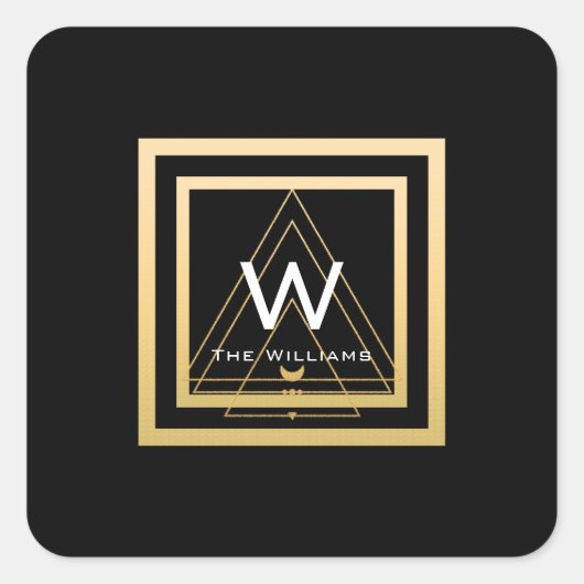 Monogram Golden Lijst Minimal VIP Geometry Zwart Vierkante Sticker (Voorkant)