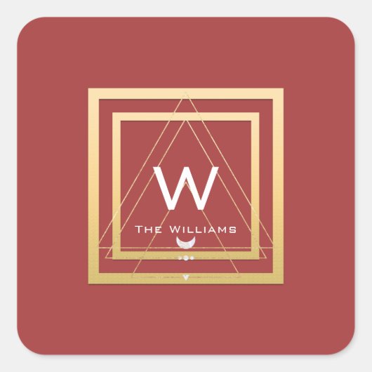 Monogram Golden Lijst Minimalisme Geometrie Drieho Vierkante Sticker (Voorkant)