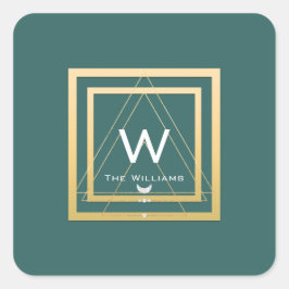 Monogram Golden Lijst Minimalisme Geometrisch Blau Vierkante Sticker