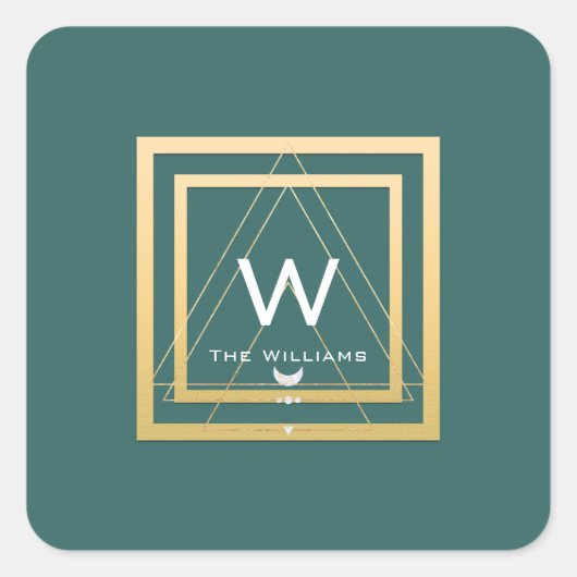 Monogram Golden Lijst Minimalisme Geometrisch Blau Vierkante Sticker (Voorkant)