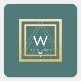 Monogram Golden Lijst Minimalisme Geometrisch Blau Vierkante Sticker