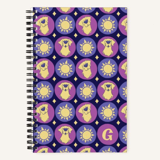Monogram Golden Retriever Whimsical Sun Custom Notitieboek (Voorkant)