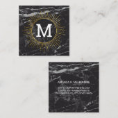 Monogram | Golden Shine | Black Marble Vierkante Visitekaartje (Voorkant / Achterkant)