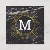 Monogram | Golden Shine | Black Marble Vierkante Visitekaartje (Voorkant)