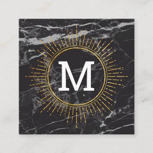 Monogram | Golden Shine | Black Marble Vierkante Visitekaartje (Voorkant)