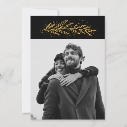 Monogram Golden Typography Foto Wedding Kaart (Achterkant)