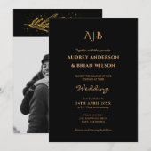 Monogram Golden Typography Foto Wedding Kaart (Voorkant / Achterkant)