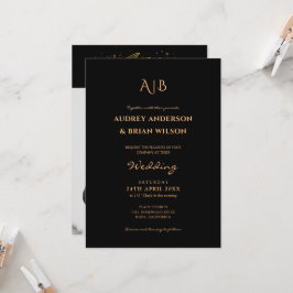 Monogram Golden Typography Foto Wedding Kaart