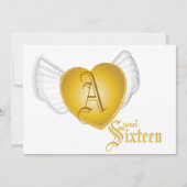 Monogram Golden Winged Heart Sweet 16-Cust. Kaart (Voorkant)