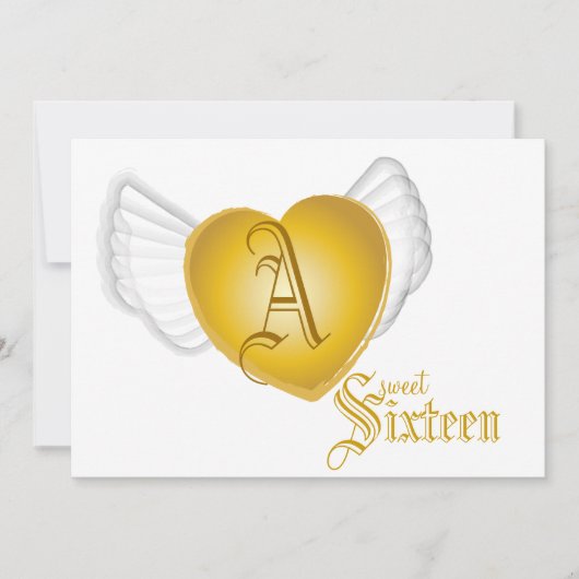 Monogram Golden Winged Heart Sweet 16-Cust. Kaart (Voorkant)