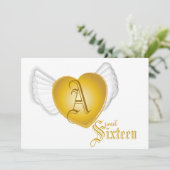 Monogram Golden Winged Heart Sweet 16-Cust. Kaart (Staand voorkant)