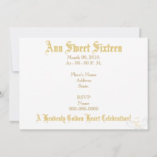 Monogram Golden Winged Heart Sweet 16-Cust. Kaart (Achterkant)
