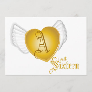 Monogram Golden Winged Heart Sweet 16-Cust. Kaart