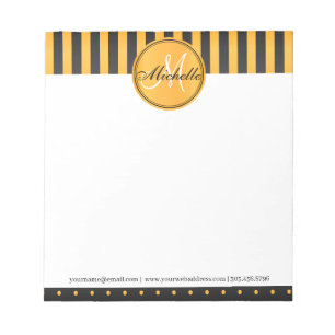 Monogram Golden Yellow en Black Polka Dot Stripes Notitieblok