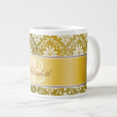 Monogram Golden Yellow en White Damask Grote Koffiekop (Voorkant rechts)