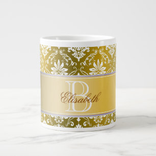Monogram Golden Yellow en White Damask Grote Koffiekop