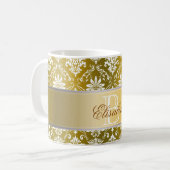 Monogram Golden Yellow en White Damask Koffiemok (Voorkant links)