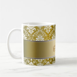 Monogram Golden Yellow en White Damask Koffiemok