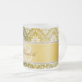 Monogram Golden Yellow en White Damask Matglas Koffiemok (Voorkant rechts)