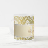 Monogram Golden Yellow en White Damask Matglas Koffiemok (Voorkant links)