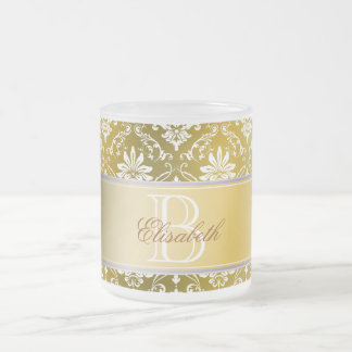 Monogram Golden Yellow en White Damask Matglas Koffiemok