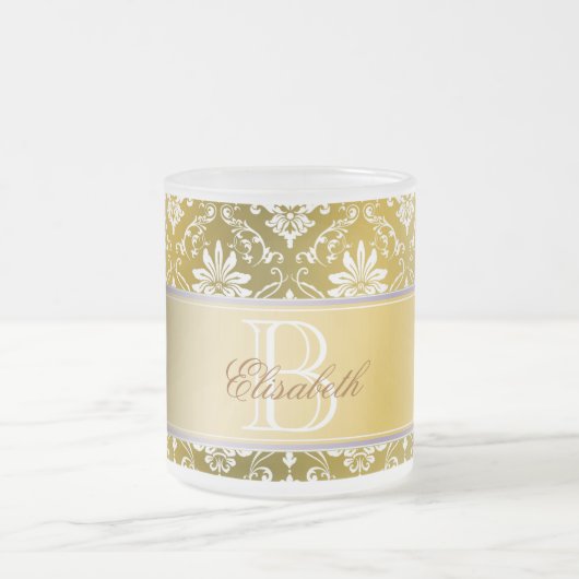 Monogram Golden Yellow en White Damask Matglas Koffiemok (Center)