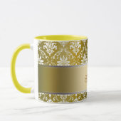 Monogram Golden Yellow en White Damask Mok (Links)