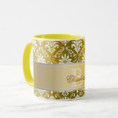Monogram Golden Yellow en White Damask Mok (Voorkant links)
