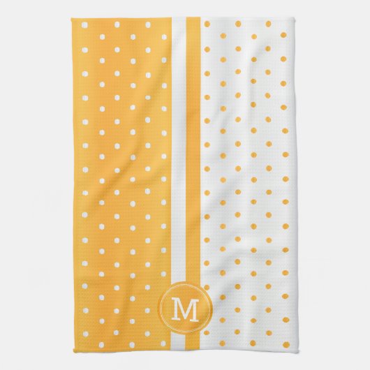 Monogram Golden Yellow en White Polka Dot Theedoek (Verticaal)