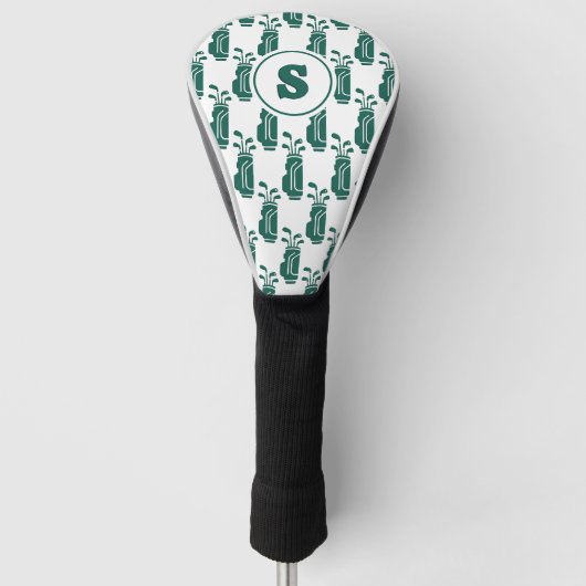Monogram Golf Bag Pattern Modern Preppy Green Golfheadcover (Voorkant)