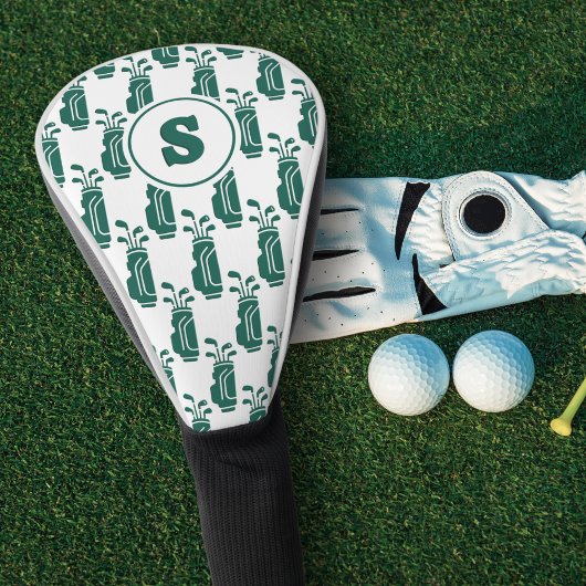 Monogram Golf Bag Pattern Modern Preppy Green Golfheadcover