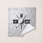 Monogram Golf Ball Texture & Club Initiaal Bad Handdoek (Wasdoekje)
