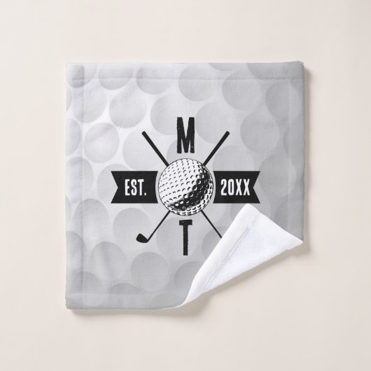 Monogram Golf Ball Texture & Club Initiaal Bad Handdoek (Wasdoekje)