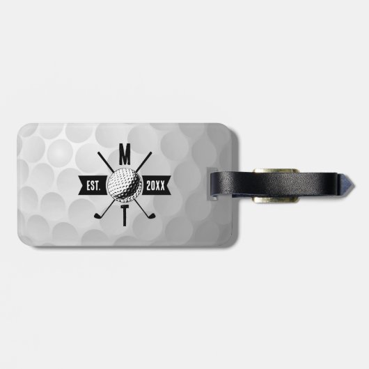 Monogram Golf Ball Texture & Club Initiaal Bagagelabel (Achterkant horizontaal)