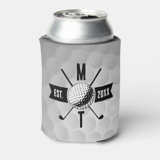 Monogram Golf Ball Texture & Club Initiaal Blikjeskoeler (Blikje Achterkant)