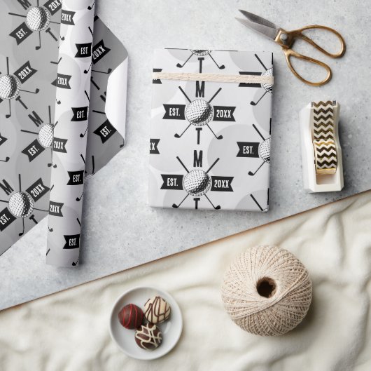 Monogram Golf Ball Texture & Club Initiaal Cadeaupapier (Crafts)