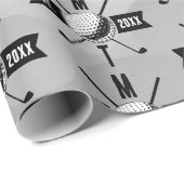 Monogram Golf Ball Texture & Club Initiaal Cadeaupapier (Rol Hoek)