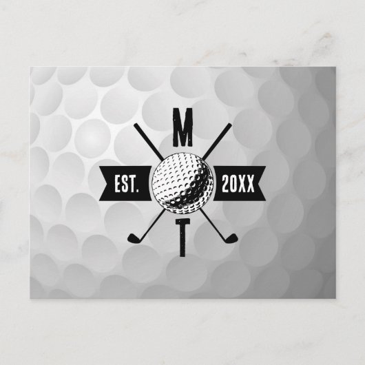 Monogram Golf Ball Texture & Club Initiaal Feestdagenkaart (Voorkant)