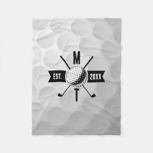 Monogram Golf Ball Texture & Club Initiaal Fleece Deken (Voorkant)