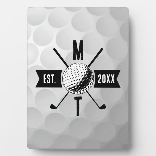 Monogram Golf Ball Texture & Club Initiaal Fotoplaat (voorkant)