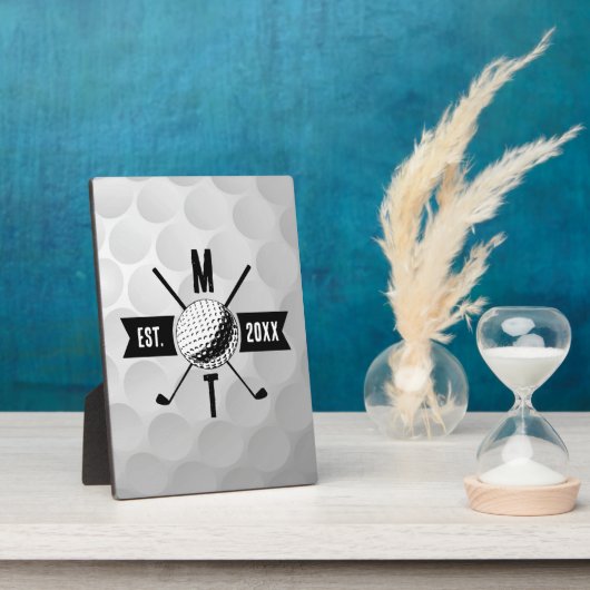 Monogram Golf Ball Texture & Club Initiaal Fotoplaat (Zijkant)