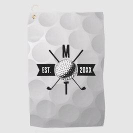 Monogram Golf Ball Texture & Club Initiaal Golfhanddoek