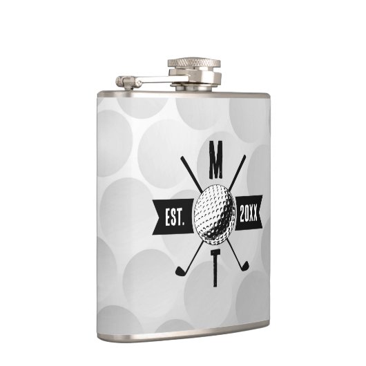 Monogram Golf Ball Texture & Club Initiaal Heupfles (Rechts)