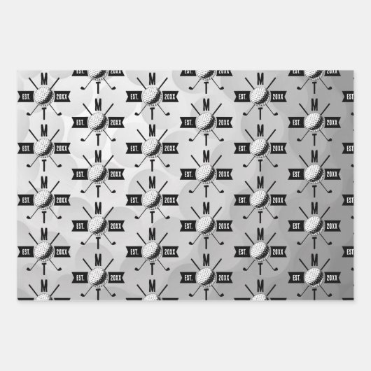 Monogram Golf Ball Texture & Club Initiaal Inpakpapier Vel (Voorkant 2)